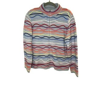 Coldwater Creek Womens Large Sweater Multicolor Striped Full Zip Casual Wave